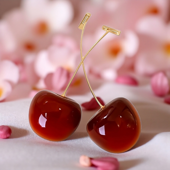 🆕️Trendy Durable Fun Resin Cherry Fashion Stud Earrings – Cute & Stylish 🍒 - Picture 6 of 11